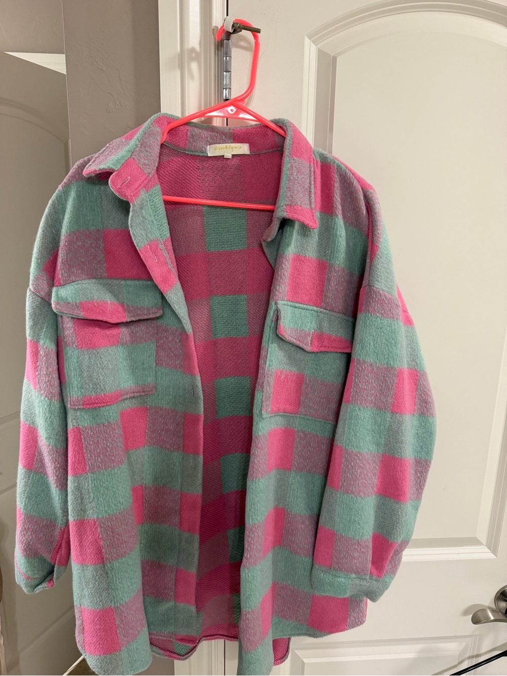 Checkered Teddy Jacket in Pink & Mint by